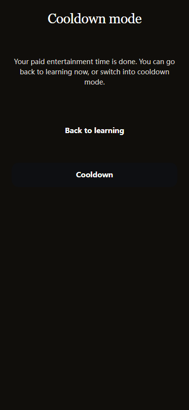 LearnTok cooldown mode choice screen.